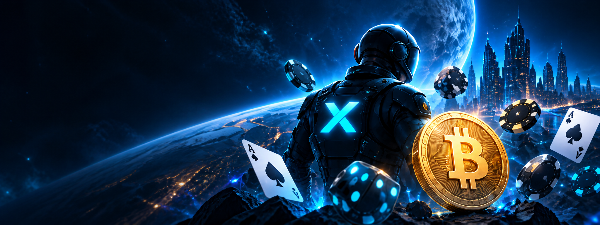CryptoraX explorer in a futuristic gaming world